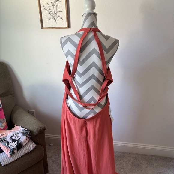 NWT Azazie Clarice Coral Halter Maxi Dress - Picture 6 of 9
